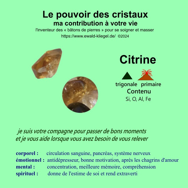 cristaux soins sp&eacute;ciaux Ewald Kliegel - Citrine